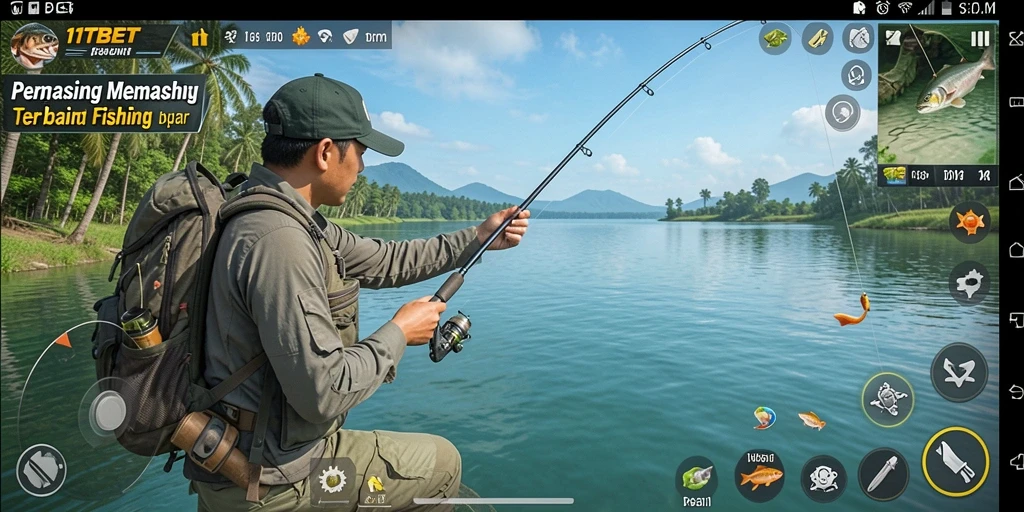 Screenshot utama 11TBET menampilkan aksi menangkap ikan yang mendebarkan.