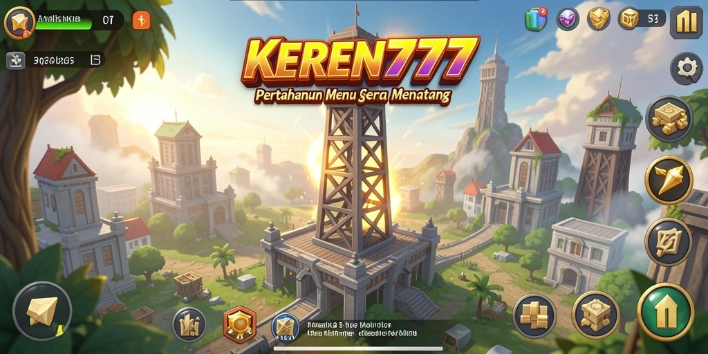 Screenshot gameplay KEREN777 yang menampilkan aksi Tower Defense yang intens.
