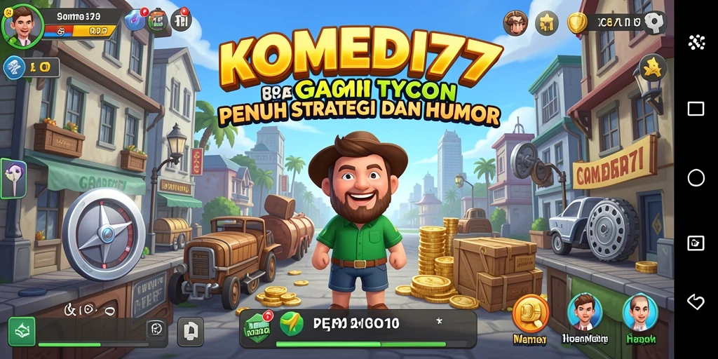 Screenshot utama KOMEDI77 menampilkan momen lucu dalam gameplay Tycoon.