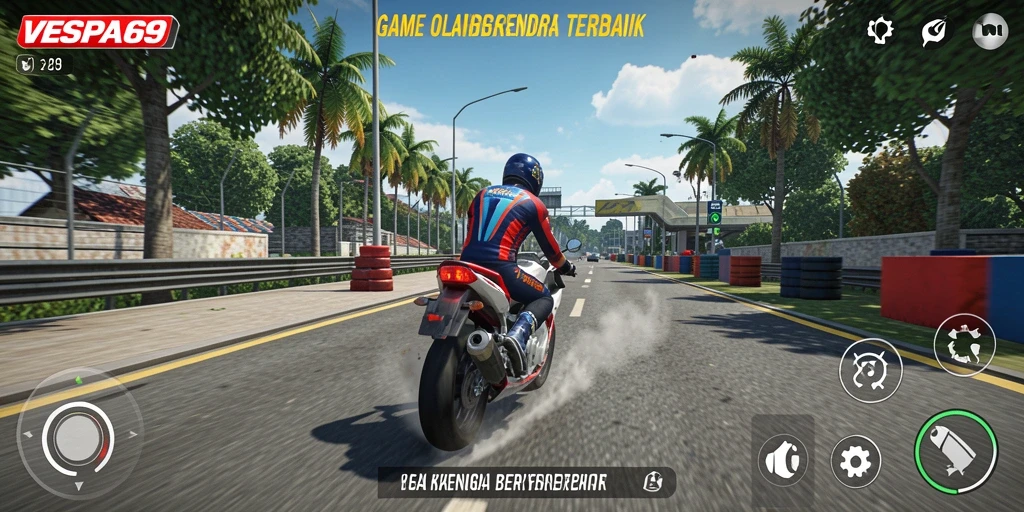 Tampilan gameplay seru dengan vespa yang melintasi trek menantang.